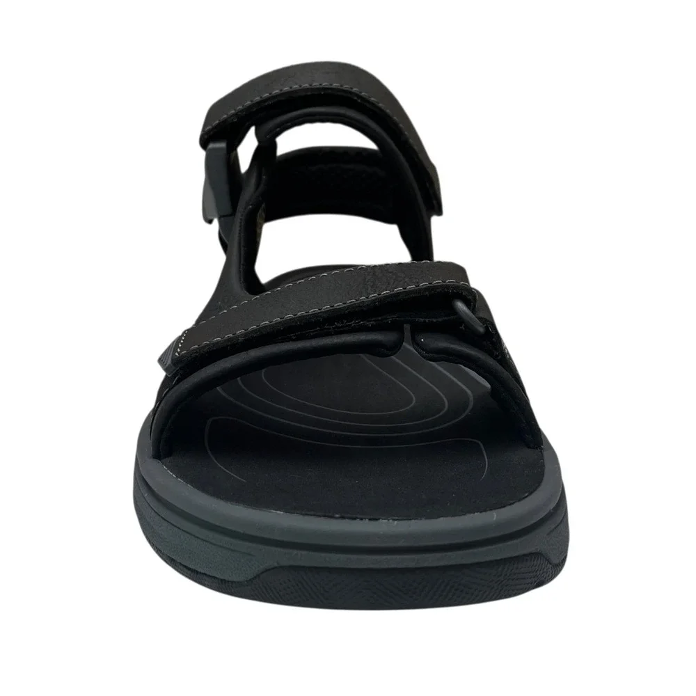 Clarks Mens Saltway‎ Trail Leather Sandal Size 11 Solid Black Adjustable Sporty